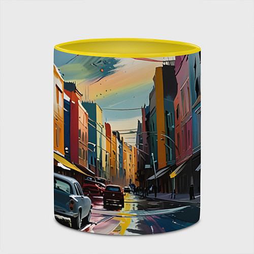 Кружка цветная Улица в стиле экспрессионизм / 3D-Белый + желтый – фото 2