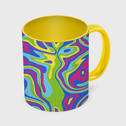 Кружка 3D Разноцветная абстракция волны, цвет: 3D-белый + желтый