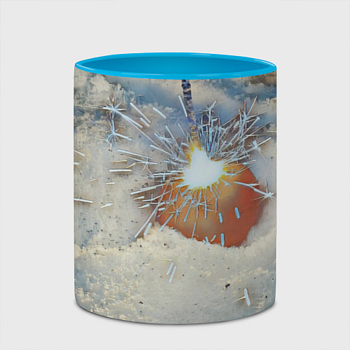 Кружка цветная Искрящийся мандарин на снегу / 3D-Белый + небесно-голубой – фото 2