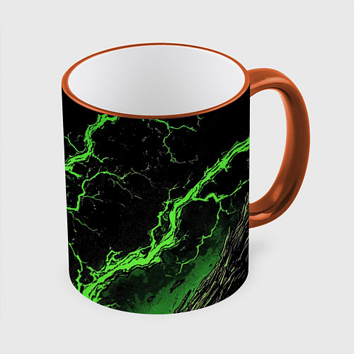 Кружка цветная Зеленая молния разлома / 3D-Оранжевый кант – фото 1
