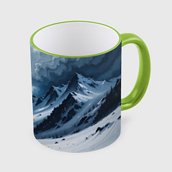 Кружка 3D Зимний горный пейзаж маслом, цвет: 3D-светло-зеленый кант