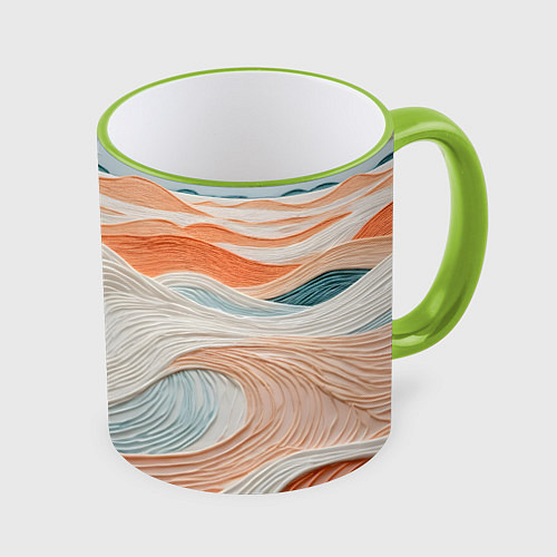 Кружка цветная Персиковые волны / 3D-Светло-зеленый кант – фото 1