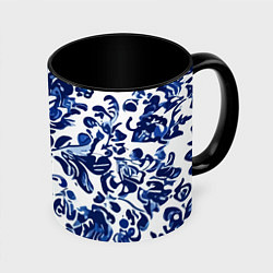Кружка 3D Гжель русский узор акварель, цвет: 3D-белый + черный