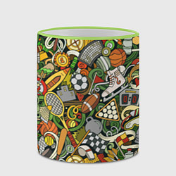 Кружка 3D Спортивный инвентарь коллаж, цвет: 3D-светло-зеленый кант — фото 2