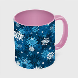 Кружка 3D Снежинки белые и голубые, цвет: 3D-белый + розовый