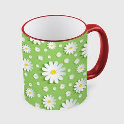 Кружка 3D Ромашки бумажные, цвет: 3D-красный кант