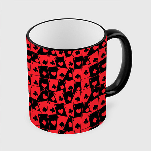 Кружка цветная Тузы черно-красные / 3D-Черный кант – фото 1