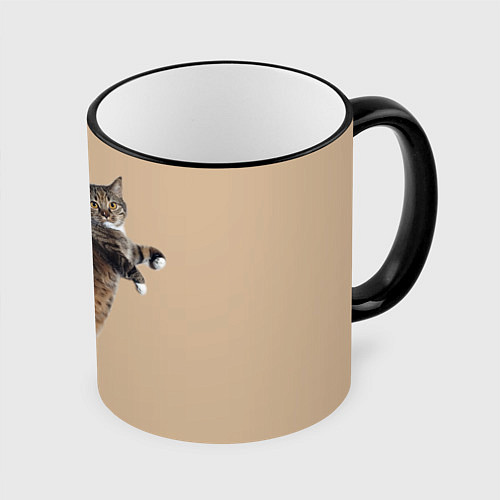 Кружка цветная Работать не могу у меня лапки кот Марс / 3D-Черный кант – фото 1