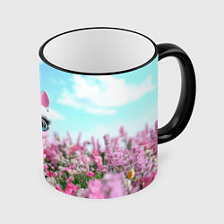 Кружка 3D Единорожка в цветочках, цвет: 3D-черный кант