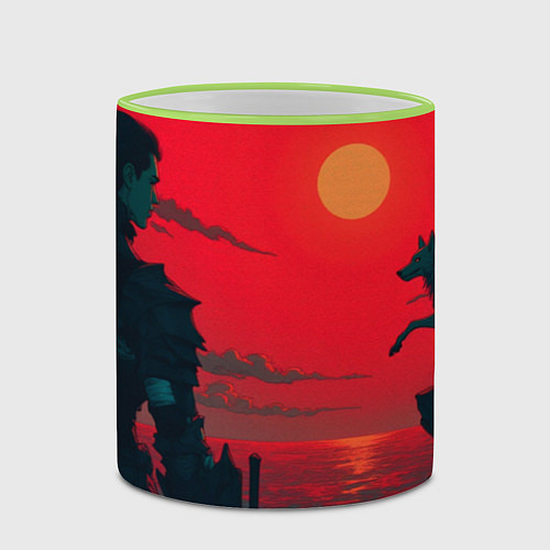 Кружка цветная Человек и волк / 3D-Светло-зеленый кант – фото 2