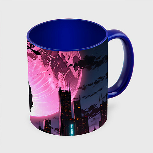 Кружка цветная Аниме и розовая луна / 3D-Белый + синий – фото 1