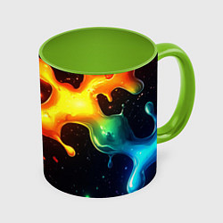 Кружка 3D Радужные кляксы на черном фоне, цвет: 3D-белый + светло-зеленый
