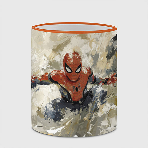 Кружка цветная Человек - паук маслом / 3D-Оранжевый кант – фото 2