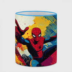 Кружка 3D Человек паук висит на паутине, цвет: 3D-небесно-голубой кант — фото 2