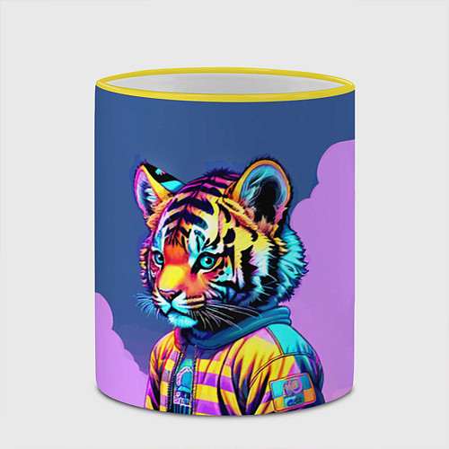 Кружка цветная Cool tiger cub - pop art / 3D-Желтый кант – фото 2