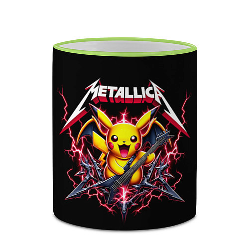 Кружка цветная Metallica - cool Pikachu / 3D-Светло-зеленый кант – фото 2