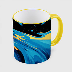 Кружка 3D Синяя волна из красок, цвет: 3D-желтый кант
