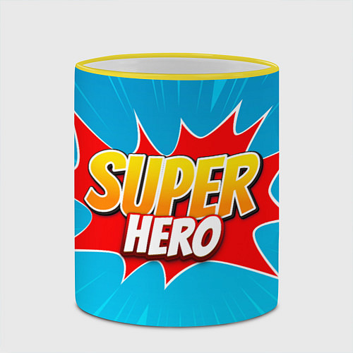 Кружка цветная Superhero comic style / 3D-Желтый кант – фото 2