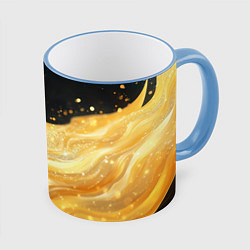 Кружка 3D Золотистая материя на черном фоне, цвет: 3D-небесно-голубой кант