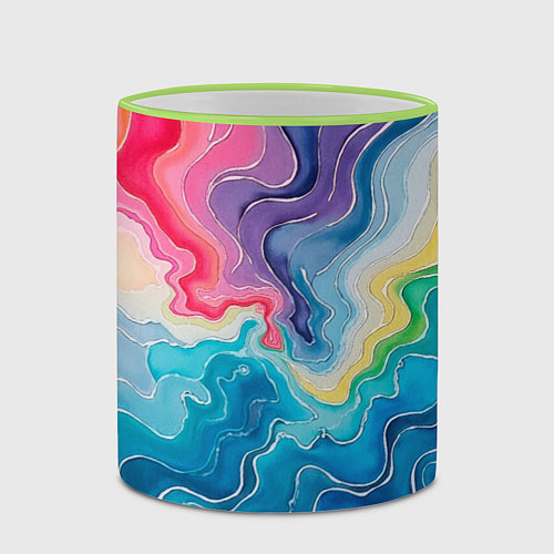 Кружка цветная Абстрактные волны в мраморном стиле / 3D-Светло-зеленый кант – фото 2