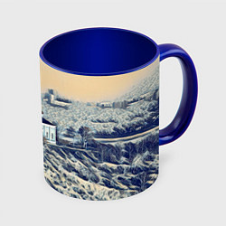 Кружка 3D Храм на фоне современного города, цвет: 3D-белый + синий