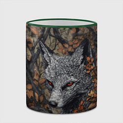 Кружка 3D Хищный серый лис, цвет: 3D-зеленый кант — фото 2