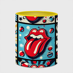 Кружка 3D Rolling Stones logo - pop art, цвет: 3D-белый + желтый — фото 2