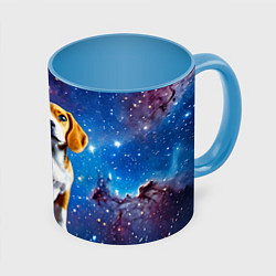 Кружка 3D Бигль в космосе, цвет: 3D-белый + небесно-голубой