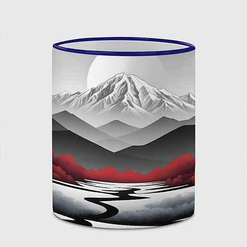 Кружка цветная Белые горы и красные деревья / 3D-Синий кант – фото 2