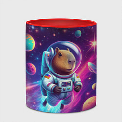 Кружка 3D Космонавт капибара в неоновом космосе, цвет: 3D-белый + красный — фото 2