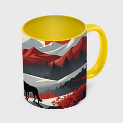 Кружка 3D Лиса и красные горы, цвет: 3D-белый + желтый