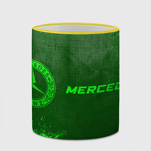 Кружка цветная Mercedes - green gradient по-горизонтали / 3D-Желтый кант – фото 2
