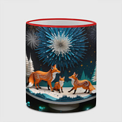 Кружка 3D Семья из трех лисиц, цвет: 3D-красный кант — фото 2