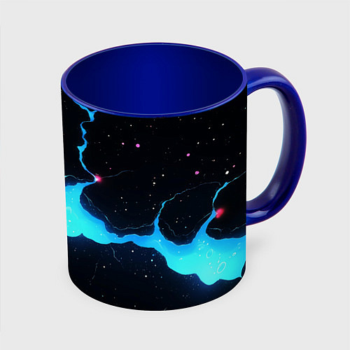 Кружка цветная Голубой разлом в черной текстуре / 3D-Белый + синий – фото 1