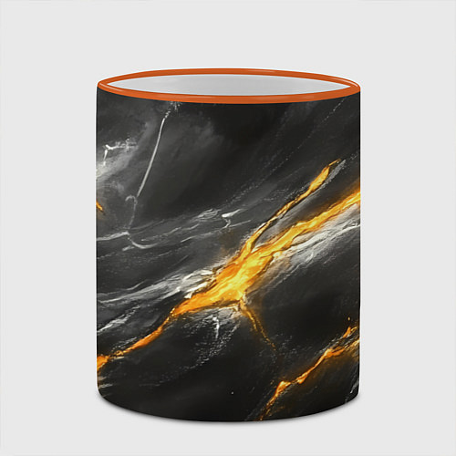 Кружка цветная Серая текстура с золотым разломом / 3D-Оранжевый кант – фото 2