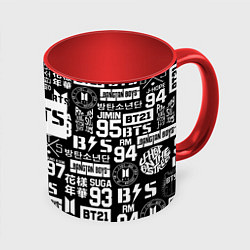 Кружка 3D Bangtan Boys pattern black, цвет: 3D-белый + красный