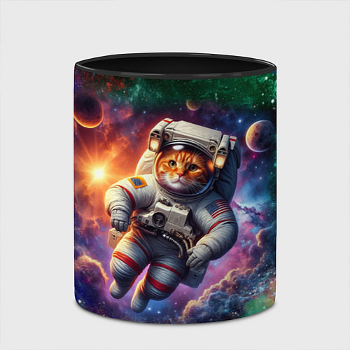 Кружка цветная Котик бравый космонавт - неон / 3D-Белый + черный – фото 2