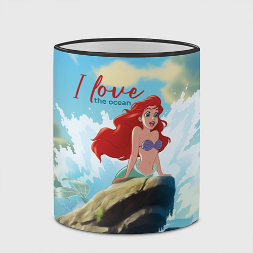 Кружка цветная Ariel I love the ocean - русалка - beautiful big p / 3D-Черный кант – фото 2
