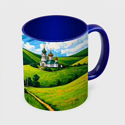 Кружка 3D Русская деревенька, цвет: 3D-белый + синий