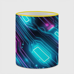 Кружка 3D Неоновый узор киберпанк микросхемы, цвет: 3D-желтый кант — фото 2