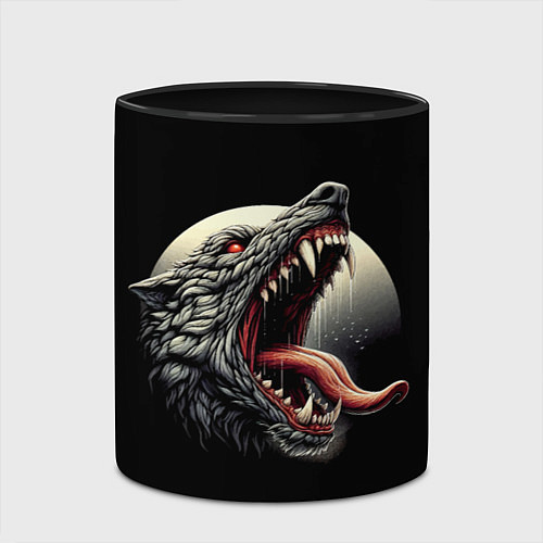 Кружка цветная Волчья морда на фоне луны - нейроарт / 3D-Белый + черный – фото 2