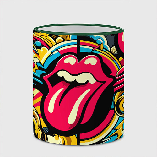 Кружка цветная Rolling Stones logo - pop art pattern / 3D-Зеленый кант – фото 2