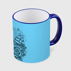 Кружка 3D Маяк с розами и кораблем, цвет: 3D-синий кант