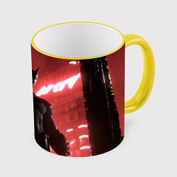 Кружка 3D Бэтмен красный ночной город, цвет: 3D-желтый кант
