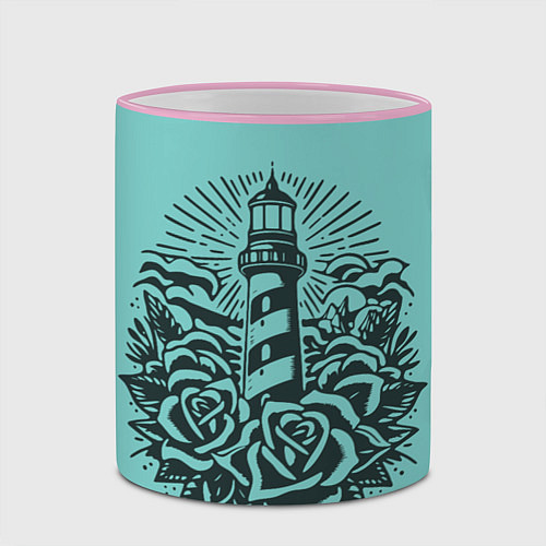 Кружка цветная Маяк и розы / 3D-Розовый кант – фото 2
