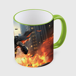 Кружка 3D Бэтмен в полете над огнем, цвет: 3D-светло-зеленый кант