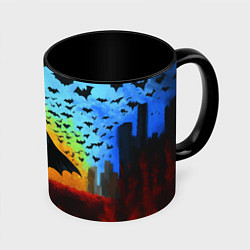 Кружка 3D Бэтмен и летучие мыши, цвет: 3D-белый + черный