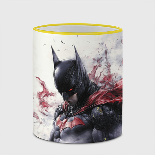 Кружка цветная Бэтмен в тумане / 3D-Желтый кант – фото 2