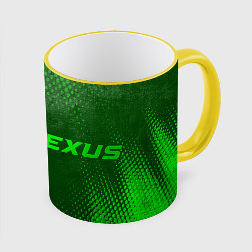 Кружка цветная Lexus - green gradient по-горизонтали / 3D-Желтый кант – фото 1
