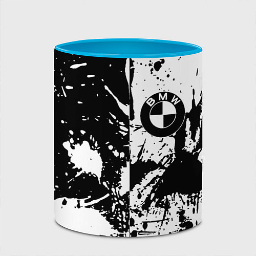 Кружка цветная BMW черно белые краски / 3D-Белый + небесно-голубой – фото 2